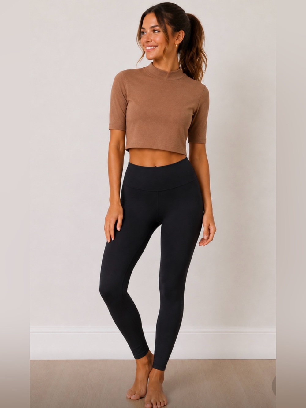 naked wardrobe Cropped Mock Neck Top — Tan Brown